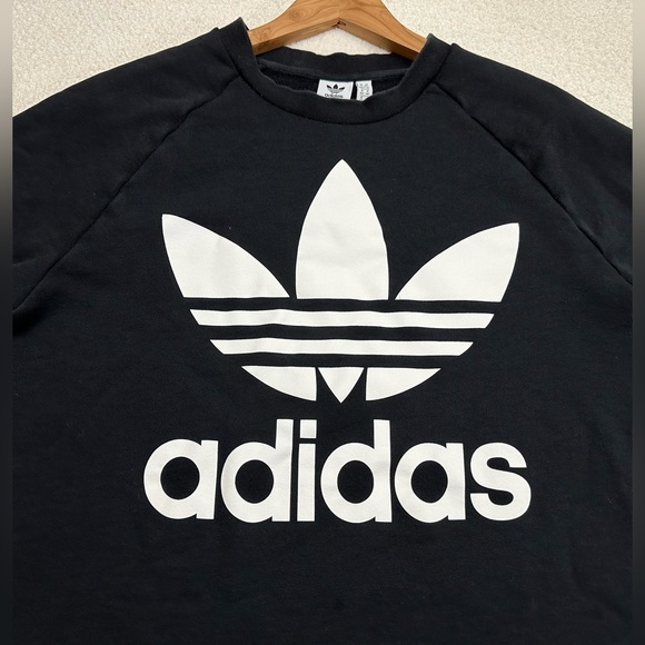 Adidas Originals Long Sleeve Crewneck Sweatshirt Size Large Black White Logo - Picture 2 of 6